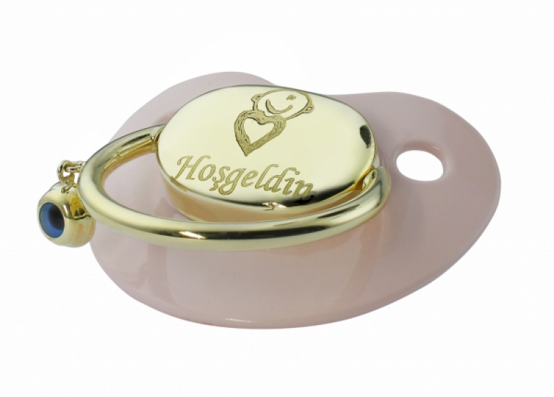 Bebek Kalbi Altın Emzik Toz Pembe