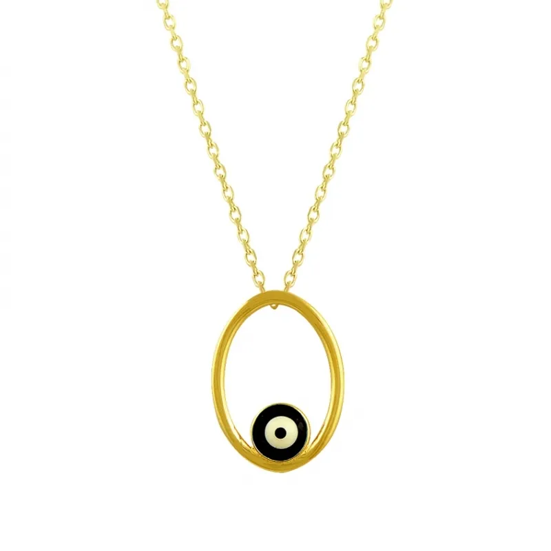 Oval Nazar Boncuklu Altın Kolye KLF1263