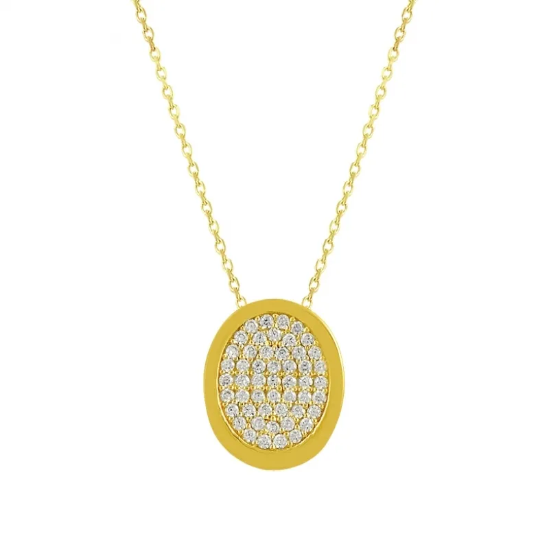 Taşlı Oval Altın Kolye KLF1411