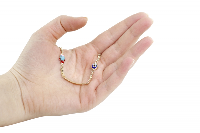 Balık Motifli Plakalı Altın Çocuk Bileklik